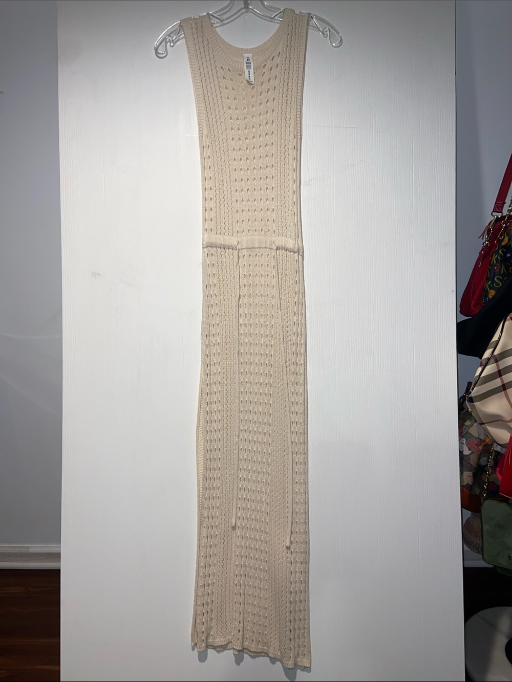 B Collection by Bobeau Cream Open Knit Sleeveless Maxi Sweater Dress Medium
